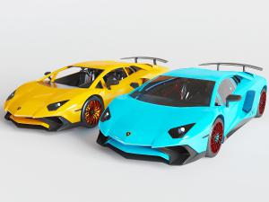 现代黄色蓝色跑车汽车3d模型 现代黄色蓝色跑车汽车