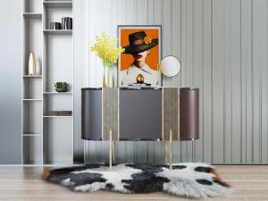 现代轻奢高脚玄关柜边柜毛皮地毯3d模型 现代轻奢高脚玄关柜边柜毛皮地毯