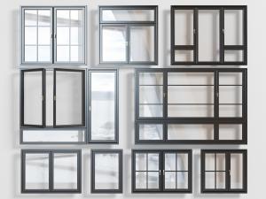 现代黑色金属边框的平开窗