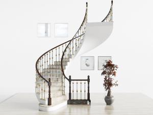 欧式雕花栏杆旋转楼梯3d模型 欧式雕花栏杆旋转楼梯