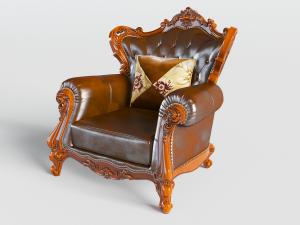 欧式实木雕花单人沙发3d模型 欧式实木雕花单人沙发