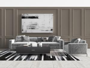 现代灰色布艺多人单人沙发茶几组合