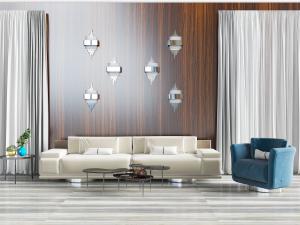 现代白色布艺多人沙发蓝色单人沙发组合