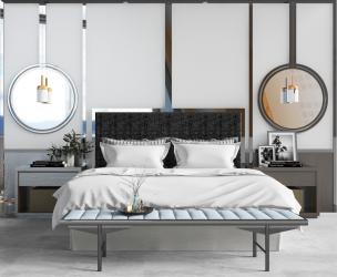 新中式双人床床尾凳