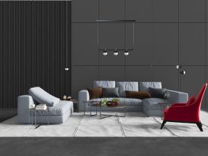 现代布艺多人单人沙发休闲椅子茶几组合