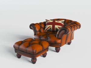 美式软包单人沙发脚踏3d模型 美式软包单人沙发脚踏