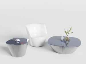 新中式白色单人沙发茶几组合3d模型 新中式白色单人沙发茶几组合