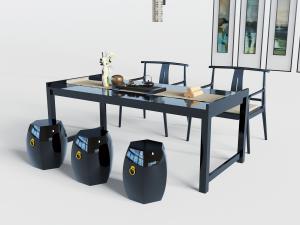 中式黑色书桌椅鼓凳3d模型 中式黑色书桌椅鼓凳