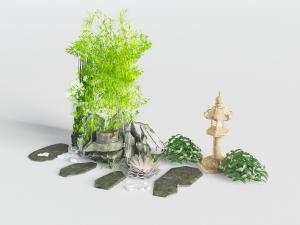 中式庭院竹子石头景观小品