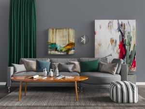 北欧布艺多人沙发椭圆形实木茶几组合