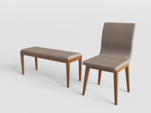 北欧实木支架的布艺餐椅和长凳