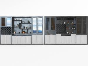 新中式黑白拼接实木酒柜3d模型 新中式黑白拼接实木酒柜