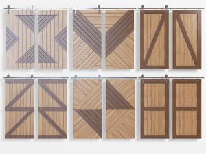 北欧拼接实木条带轨道的谷仓推拉门