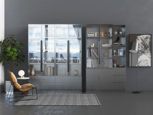 现代黑色玻璃柜门的装饰柜休闲椅子