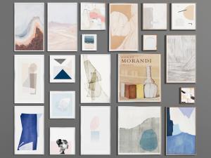 现代金色边框的装饰挂画3d模型 现代金色边框的装饰挂画