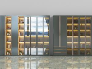 现代轻奢装饰灯带的玻璃柜门装饰柜