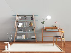 北欧开放式实木梯形装饰架书桌椅组合3d模型 北欧开放式实木梯形装饰架书桌椅组合