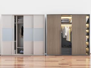 现代实木装饰灯带的推拉门衣柜