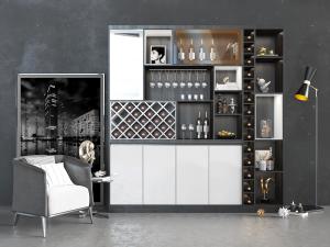 现代黑白灰三色酒柜休闲椅子3d模型 现代黑白灰三色酒柜休闲椅子