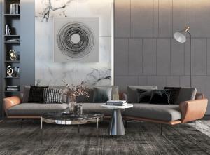 现代弧形转角沙发茶几组合