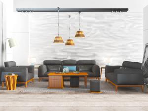 现代黑色布艺沙发组合