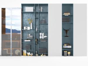 现代蓝色嵌入墙内的装饰置物柜