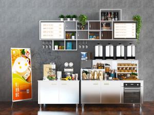 现代奶茶咖啡店饮料食物料理台橱柜