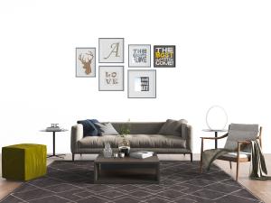 北欧布艺多人沙发休闲椅子茶几组合