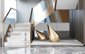 现代金属边框玻璃扶手的旋转楼梯3d模型 现代金属边框玻璃扶手的旋转楼梯