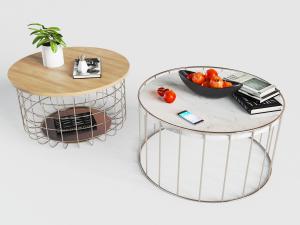 现代金属镂空底座的圆形茶几