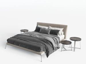 现代布艺床头双人床