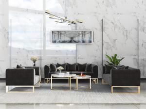 现代轻奢黑色布艺多人沙发组合