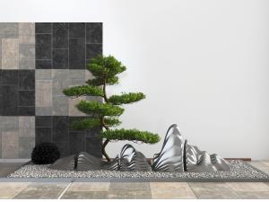 中式松树假山景观小品