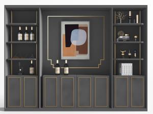 新中式灰黑色装饰酒柜3d模型 新中式灰黑色装饰酒柜