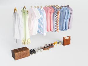 现代挂在衣撑上的衣服鞋子3d模型 现代挂在衣撑上的衣服鞋子