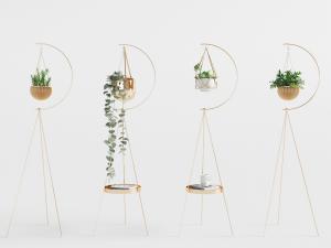 现代轻奢金属花架盆栽植物