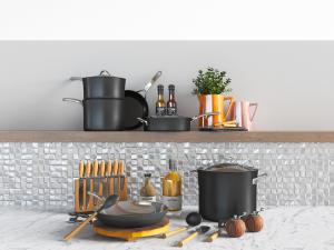 现代厨房黑色锅具刀具厨具