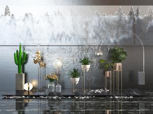 现代轻奢花盆盆栽植物景观小品