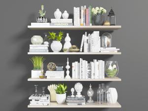 现代装饰书本花植的置物架