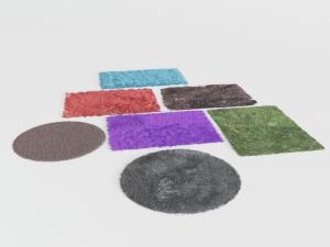 现代圆形长方形毛茸茸地毯3d模型 现代圆形长方形毛茸茸地毯