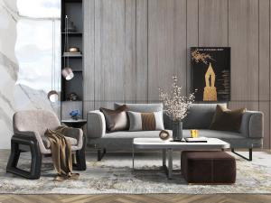 后现代布艺多人沙发休闲沙发椅子组合