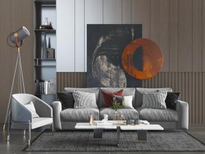 现代布艺多人单人沙发茶几组合