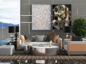 现代轻奢多人沙发、单人沙发茶几组合