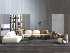 现代超长转角多人沙发茶几组合