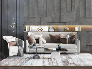 新中式多人沙发茶几组合