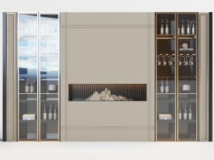 新中式玻璃柜门的酒柜3d模型 新中式玻璃柜门的酒柜
