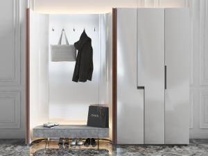 现代轻奢白色玄关鞋柜换鞋凳