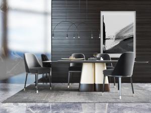 现代黑色长方形餐桌椅组合3d模型 现代黑色长方形餐桌椅组合