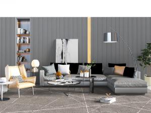 后现代多人转角沙发休闲椅子茶几组合