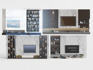 现代电视柜大理石背景墙3d模型 现代电视柜大理石背景墙